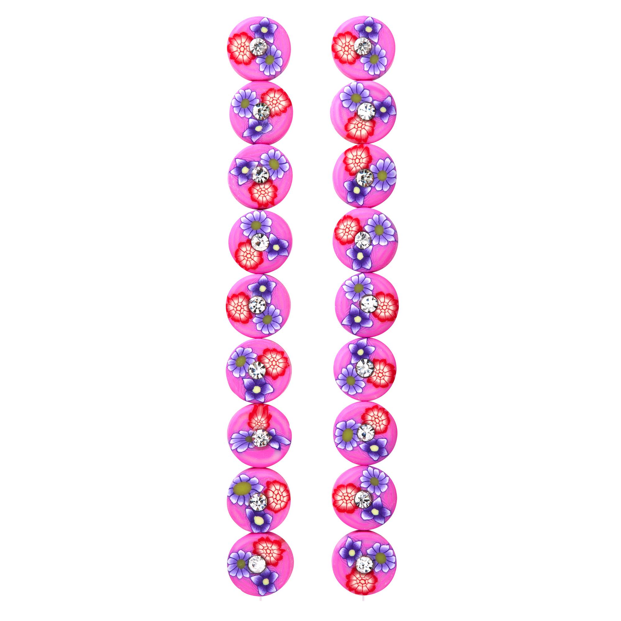 Pink Flower Rhinestone Clay Lentil Beads, 10mm by Bead Landing™